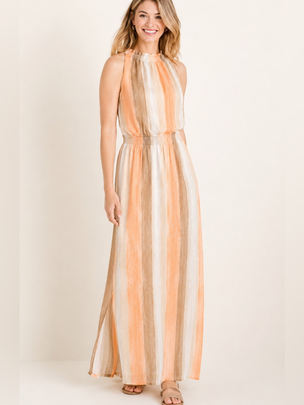 Chicos Watercolor Stripe Maxi Dress, Size 2, Chicos Size 00